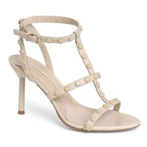 Carolinna Espinosa Cream Leather Studded Gladiator Heeled Sandals EUC Size 8